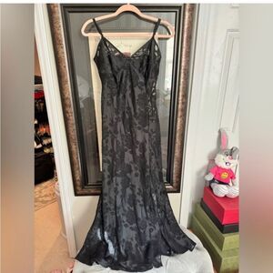 Victoria's Secret VTG Gold Label Black Roses Peekaboo Mesh Negligee Slip Dress